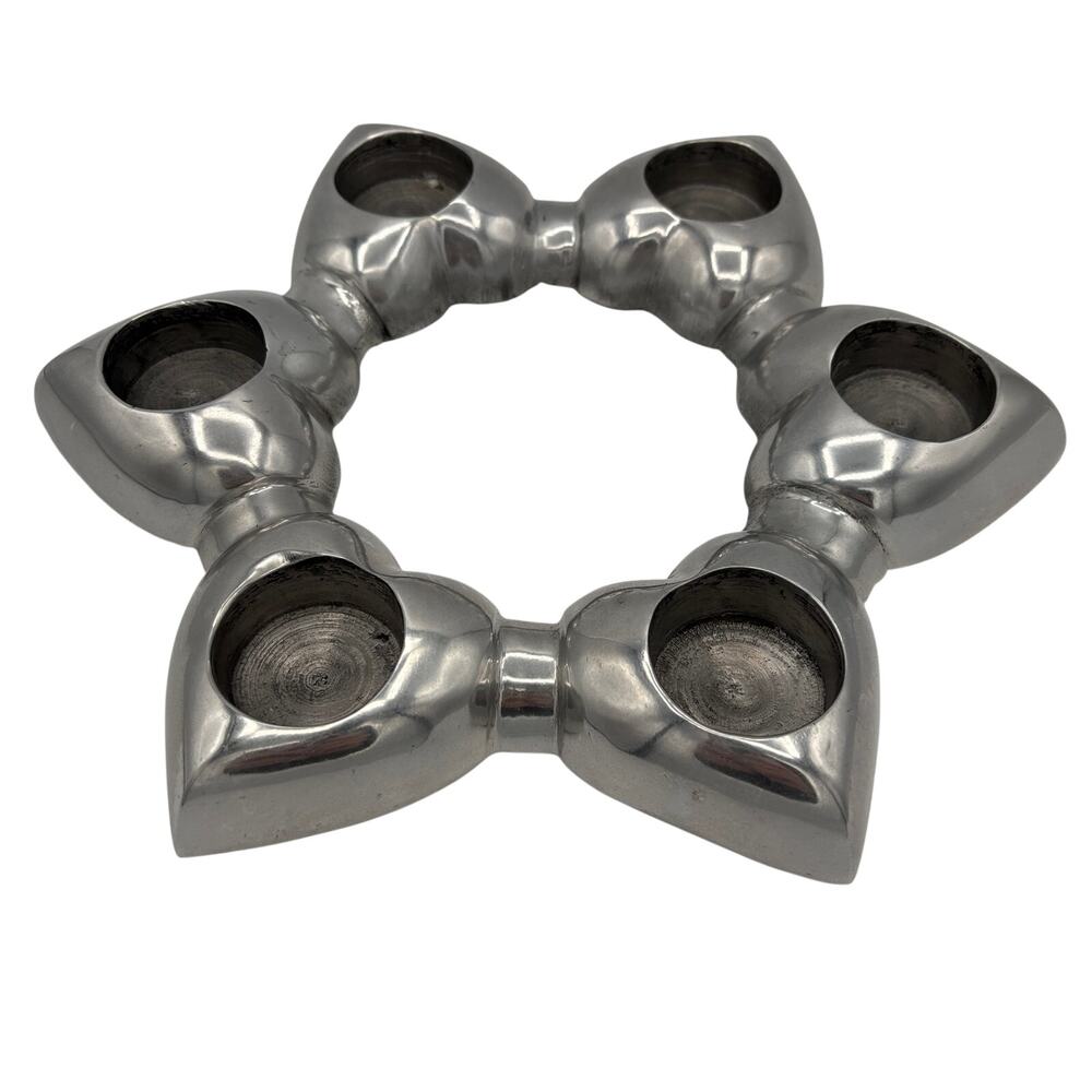 Silver Metal Ring of Hearts Tea Light Candle Votive Centerpiece Love Wedding 11"